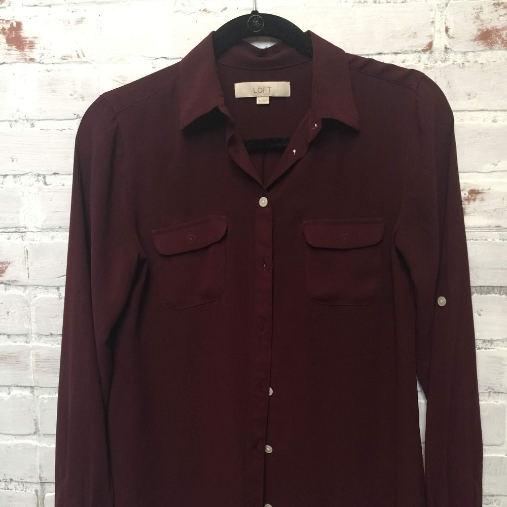 LOFT burgundy button down